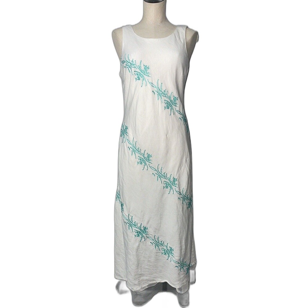 Jessica Howard Women's Vintage Y2K Embroidered Linen Maxi Dress size 12 Boho
